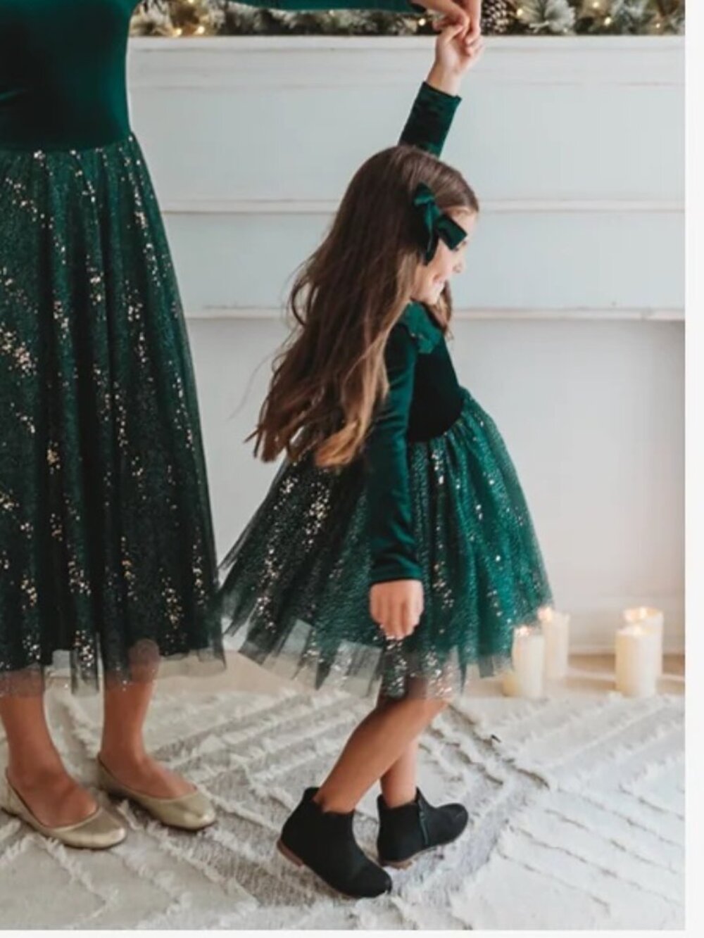 Elestory Green and Gold Velour Ballerina Dress. Size 8